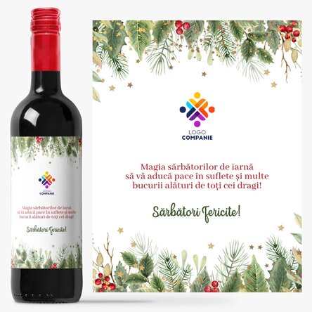 Vin personalizat cu text și logo - Sărbători Fericite!
