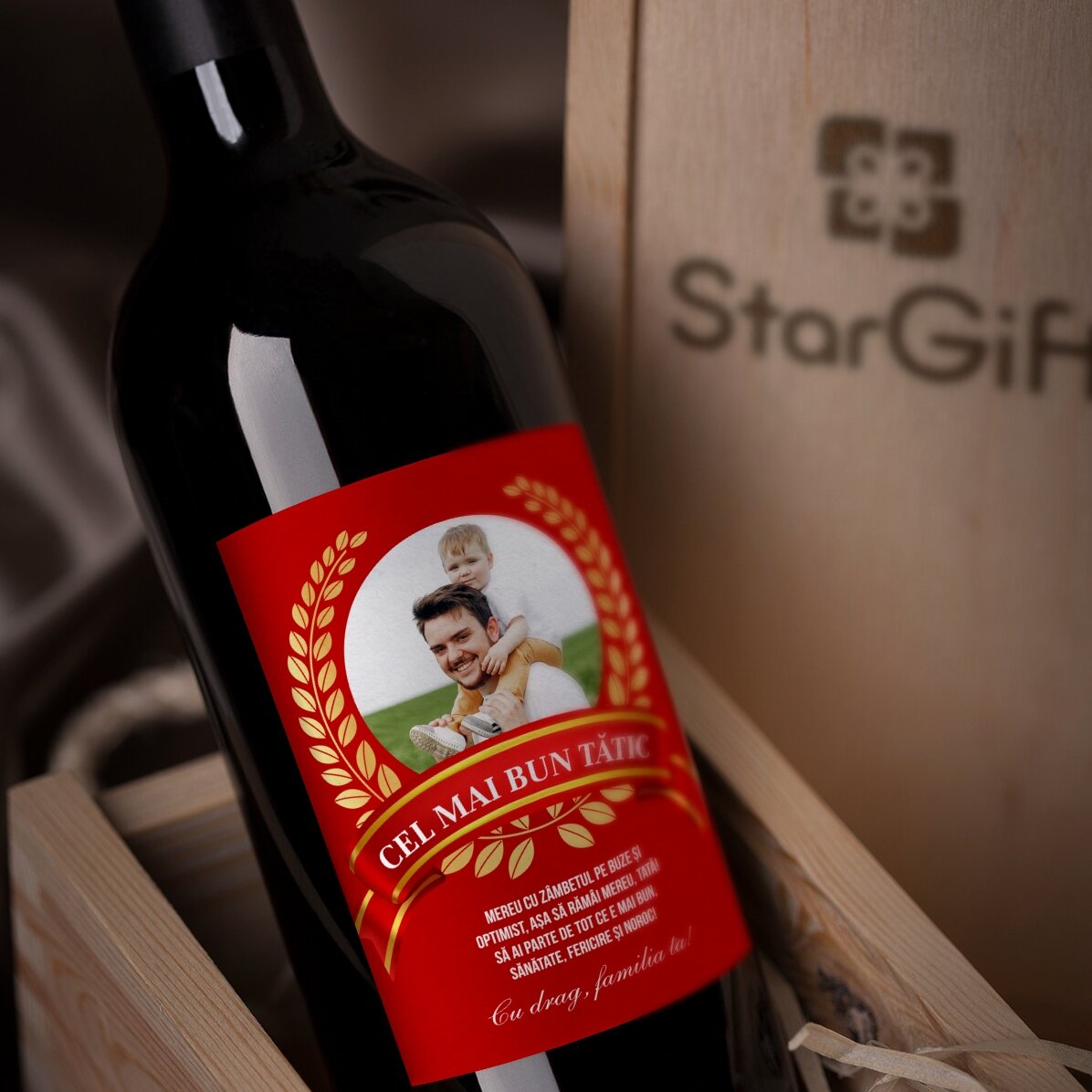 Vin personalizat cu text și o poză pentru tata - Cel mai bun tătic