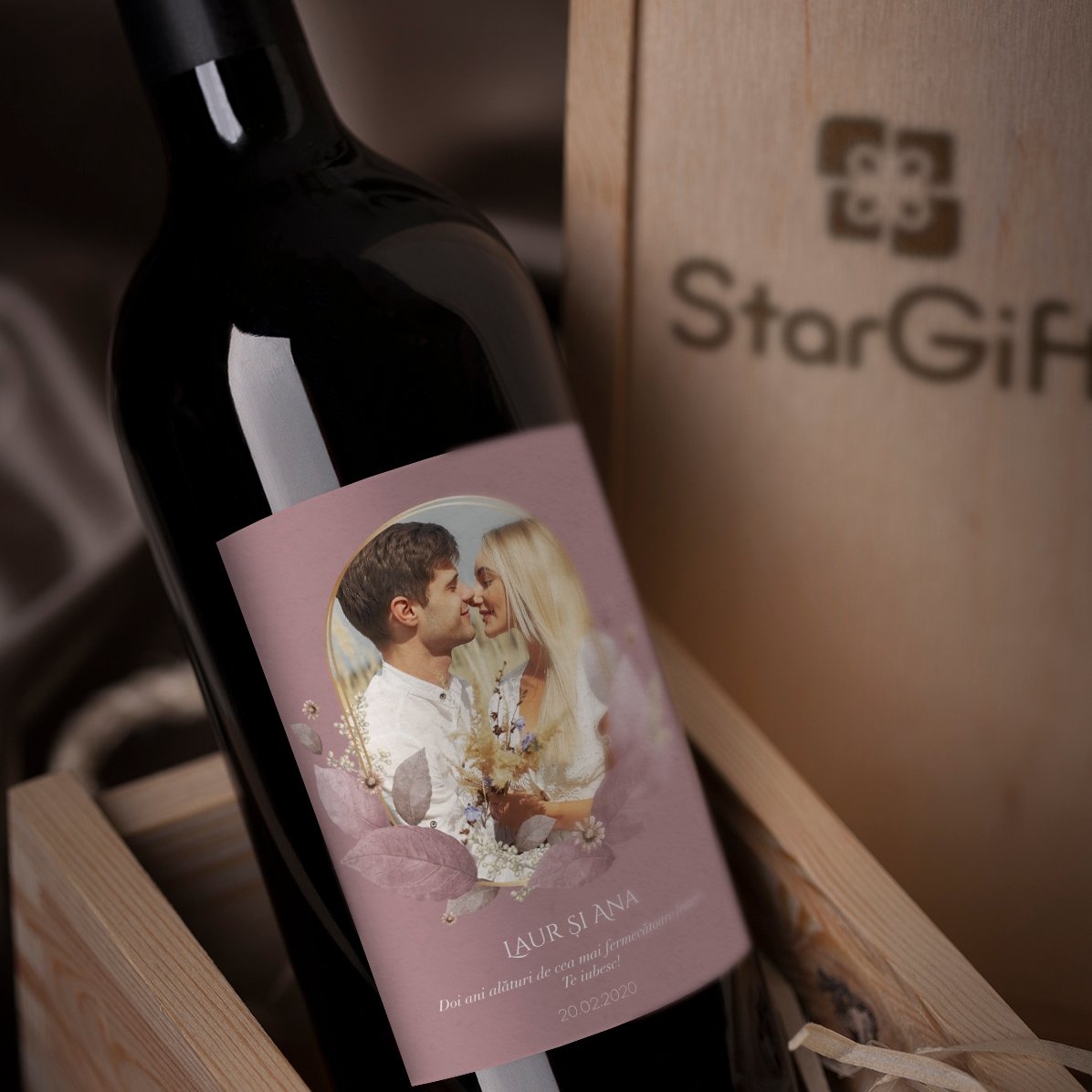 Vin personalizat cu text și poză - Floral