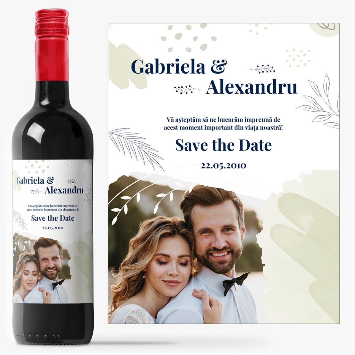 Vin personalizat cu text și poză - Save the date