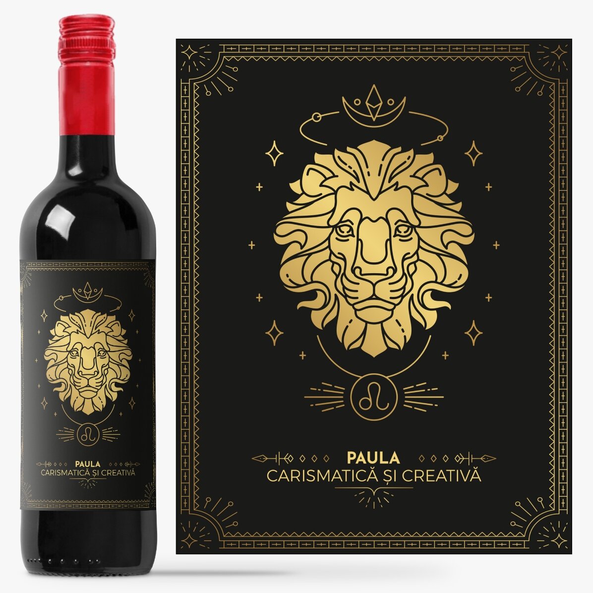 Vin personalizat cu text și zodie - Leu