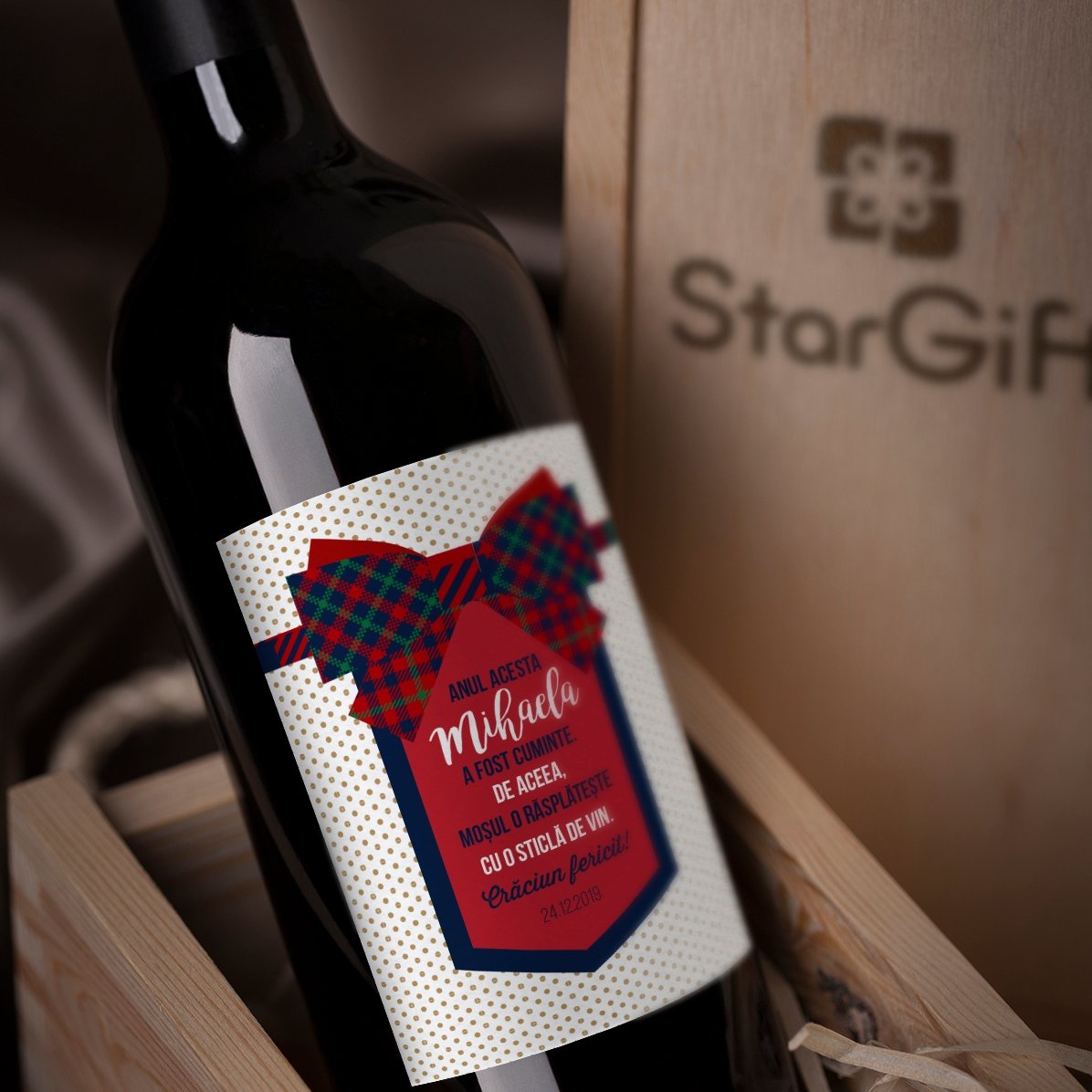 Vin personalizat cu text - Fundiță