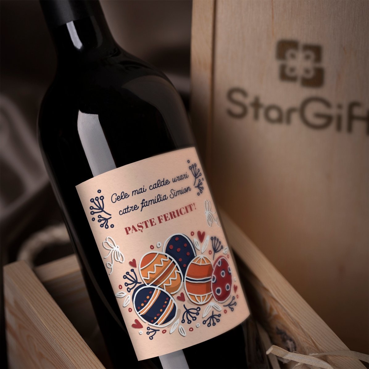 Vin personalizat cu text  - Urări pascale