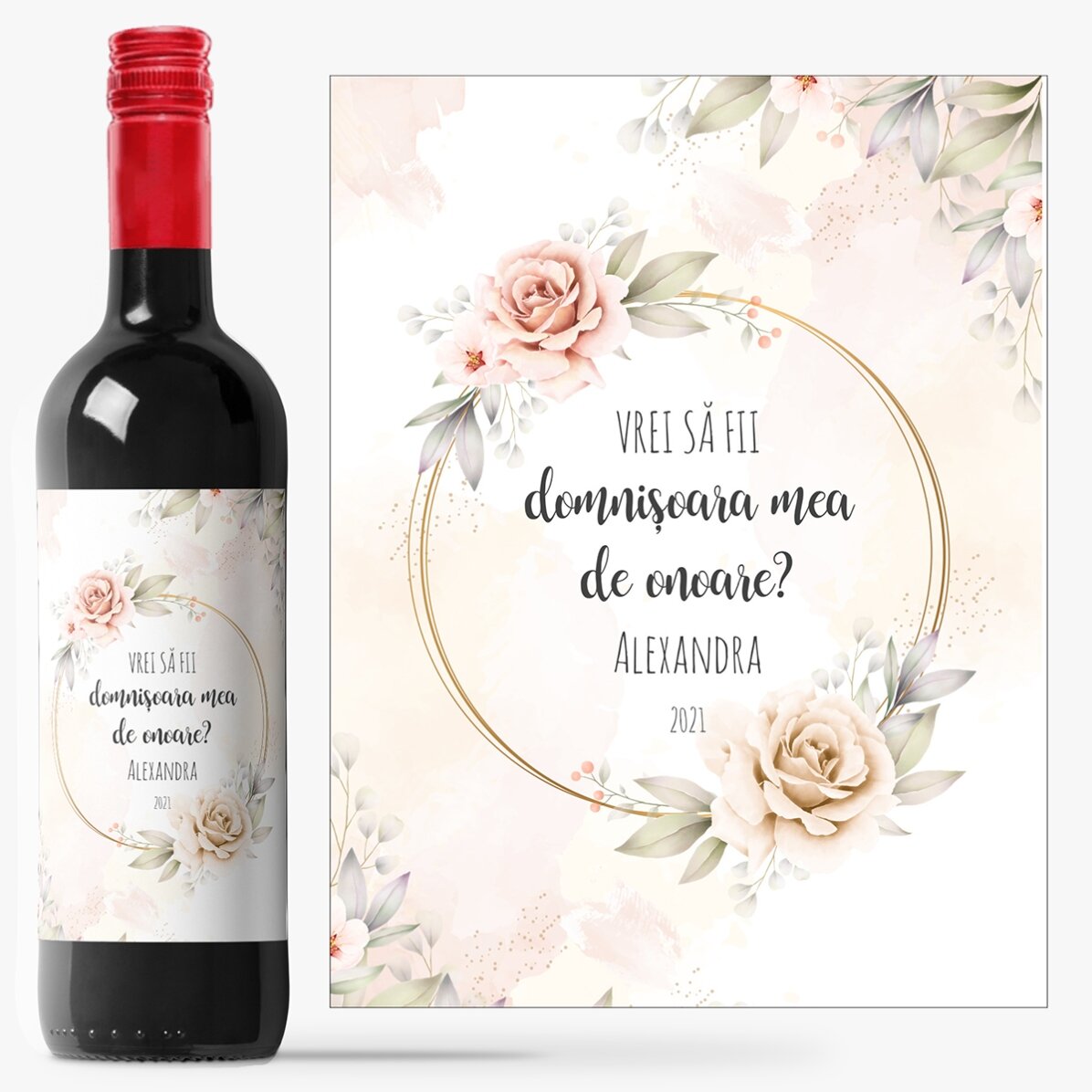 Vin personalizat cu text - Will you be my bridesmaid?