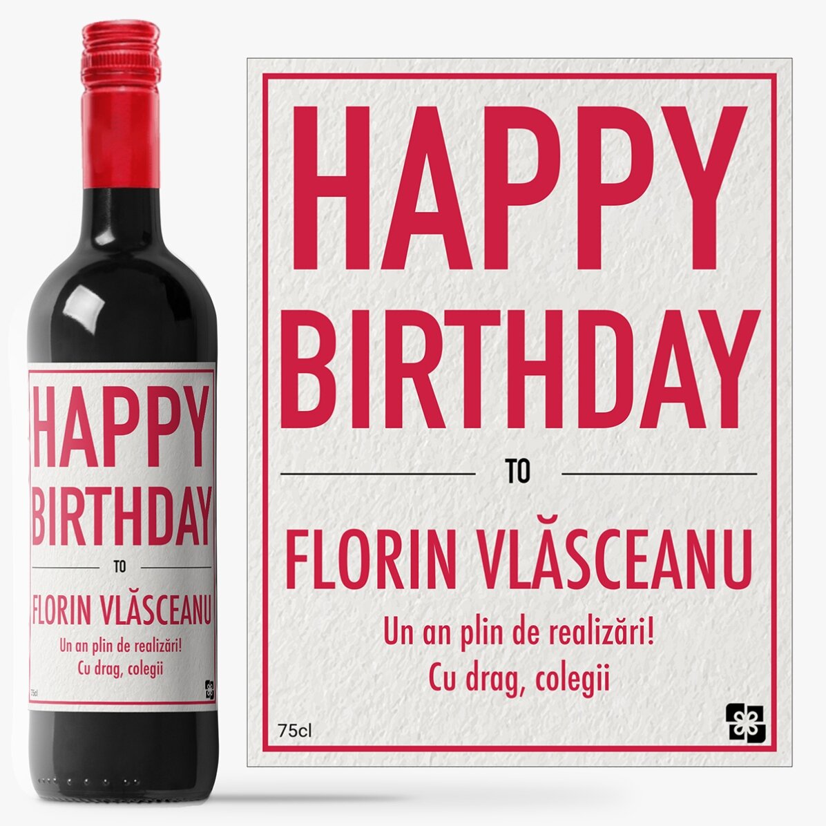 Vin personalizat - Happy Birthday în chenar roșu