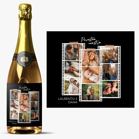 Vin spumant personalizat cu 9 poze și mesaj - Poze pe film