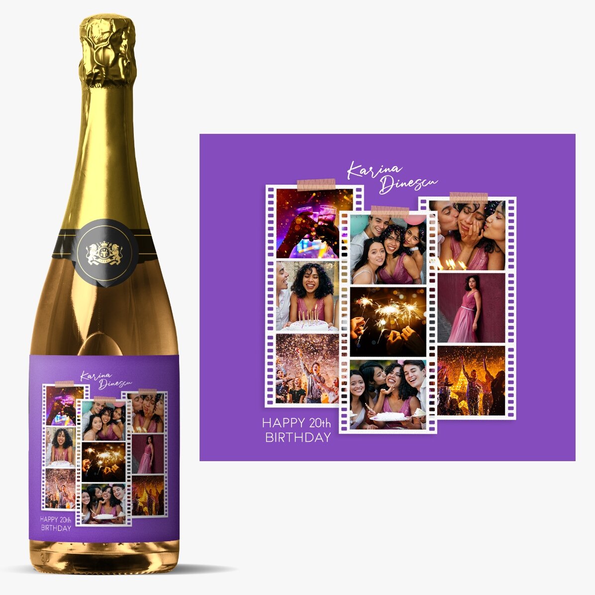 Vin spumant personalizat cu 9 poze și mesaj - Poze pe film