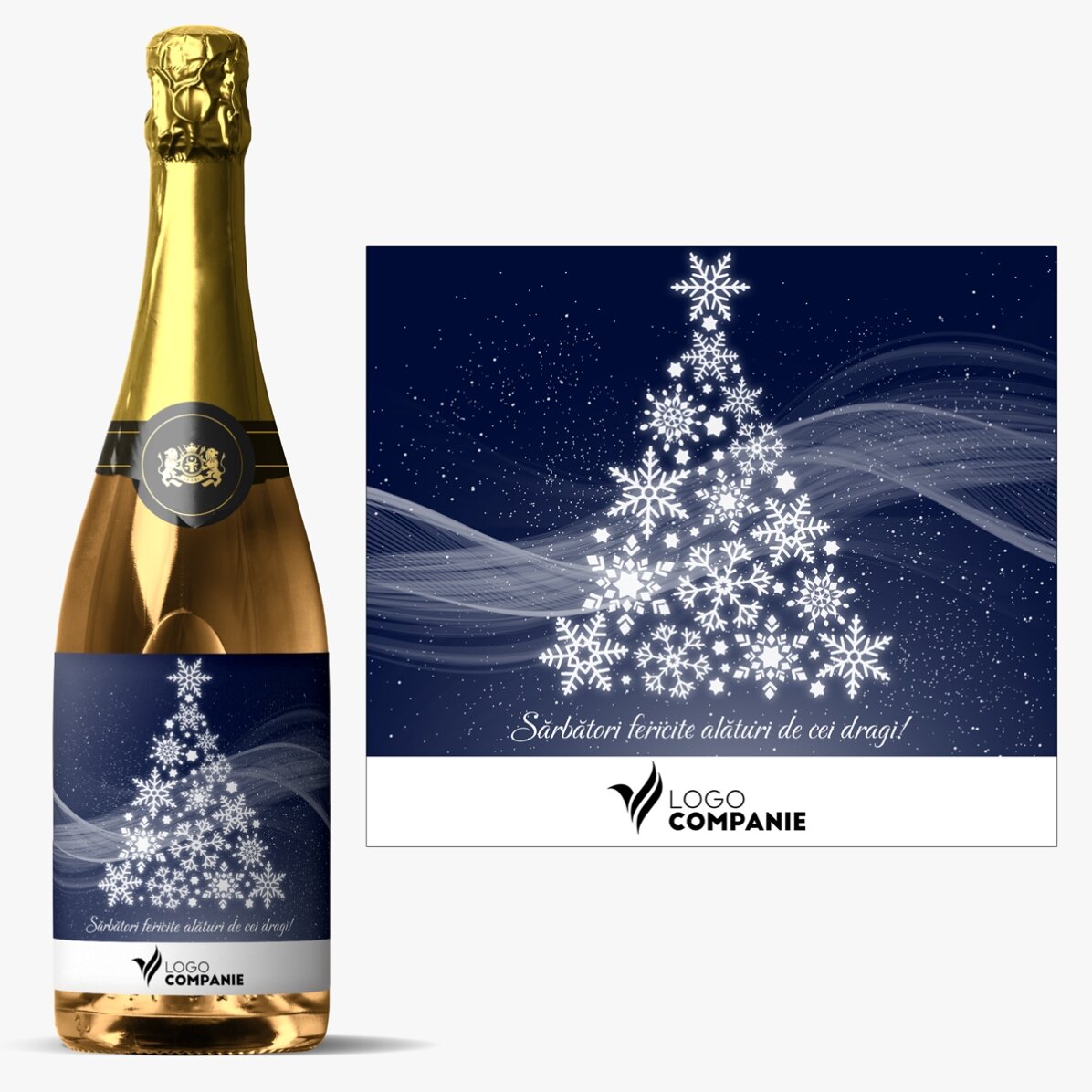 Vin spumant personalizat cu logo și mesaj - Crăciun fericit!