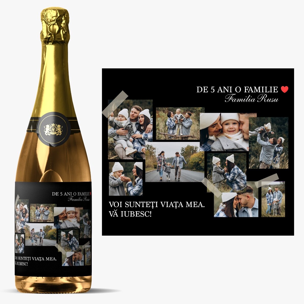 Vin spumant personalizat cu mesaj și 9 poze