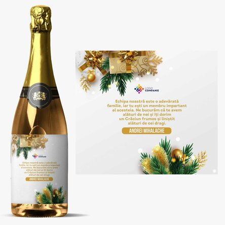 Vin spumant personalizat cu mesaj și logo - Poveste de sărbătoare