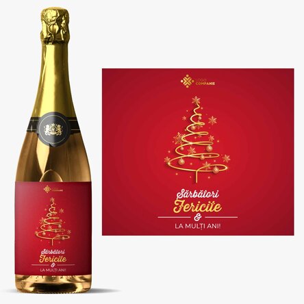 Vin spumant personalizat cu mesaj și logo - Sărbători fericite