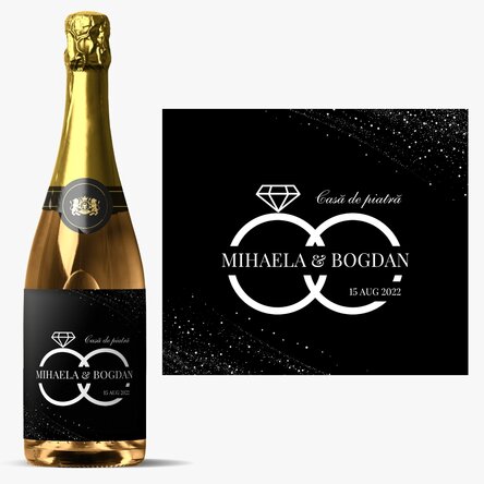 Vin spumant personalizat cu nume și text pentru căsătorie