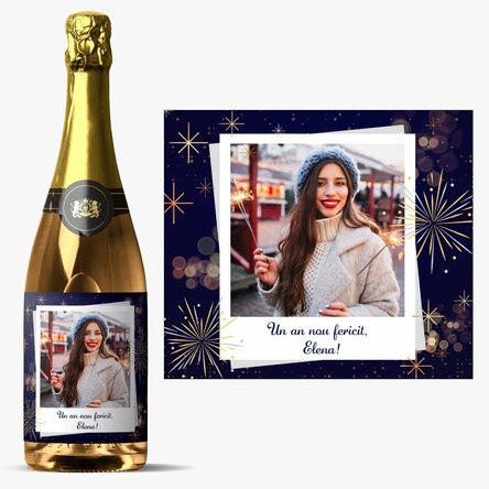 Vin spumant personalizat cu o poză și mesaj - Un an nou fericit!