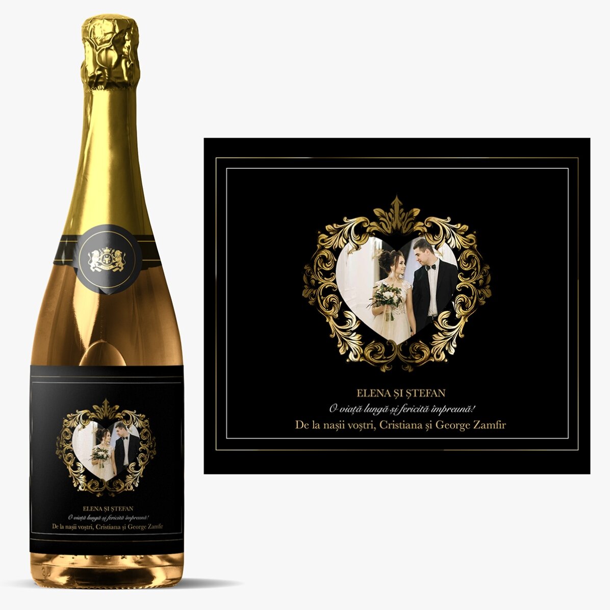 Vin spumant personalizat cu poză și text - Casă de piatră