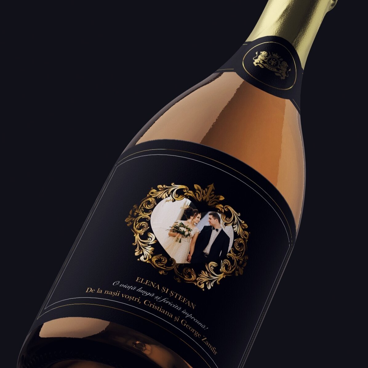 Vin spumant personalizat cu poză și text - Casă de piatră