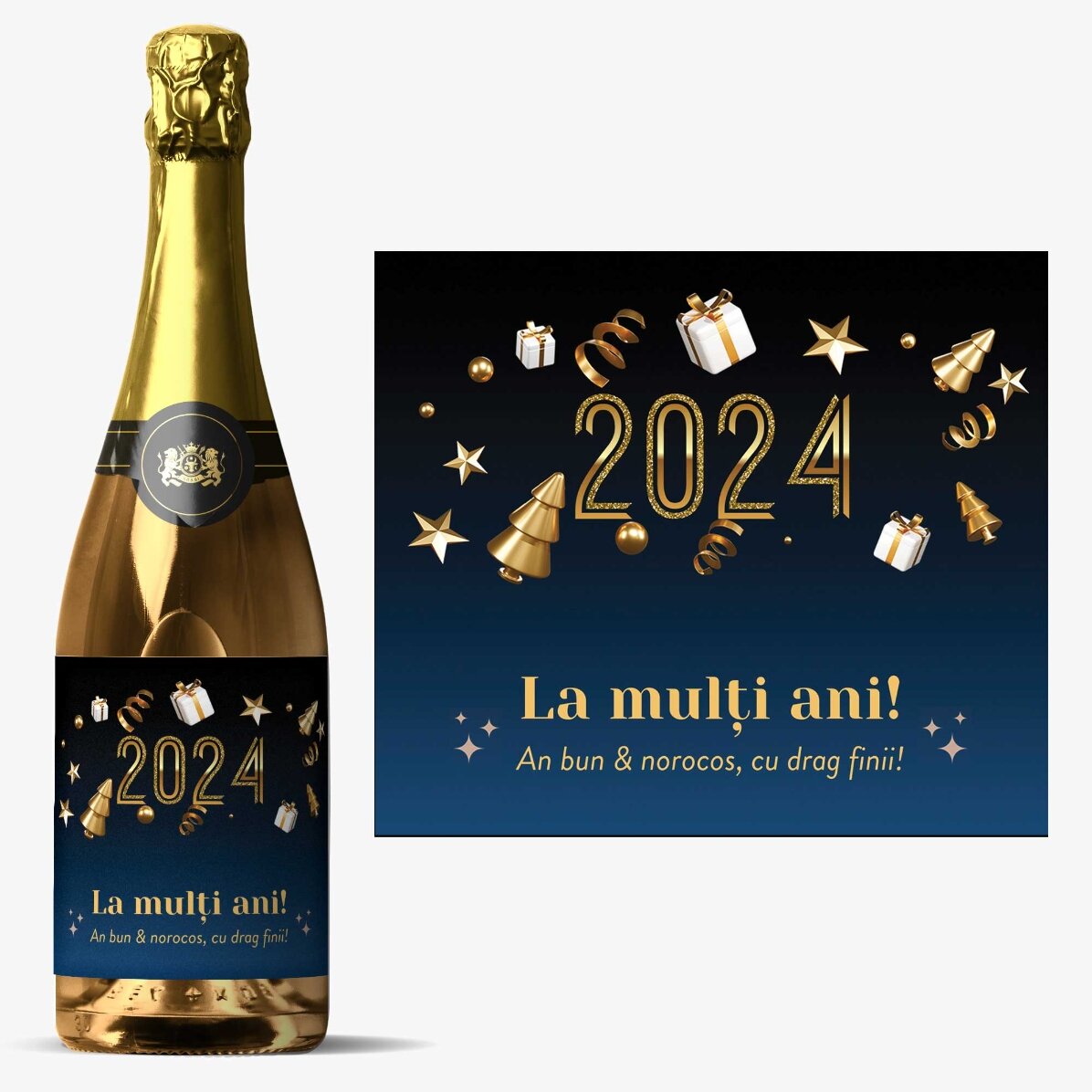 Vin spumant personalizat cu text - La mulți ani!