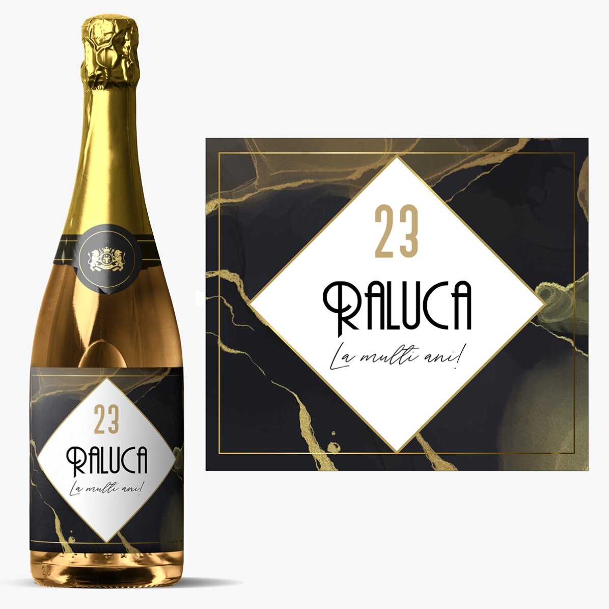 Vin spumant personalizat cu text - Abstract gold