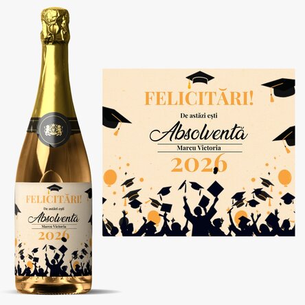 Персонализирано пенливо вино с текст - Радост от дипломирането