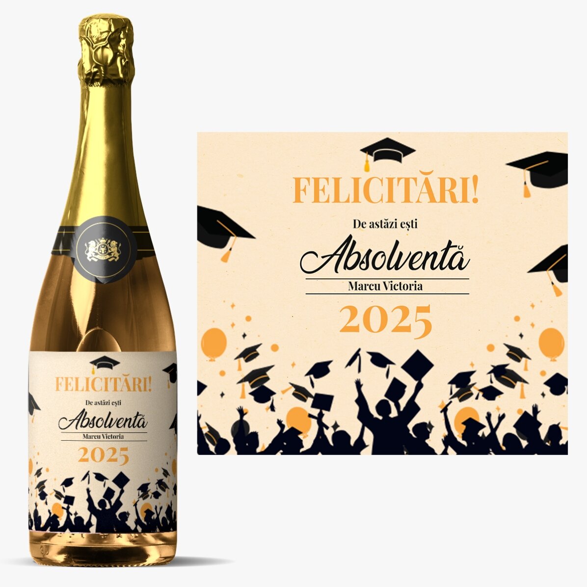 Vin spumant personalizat cu text - Bucurie de absolvire
