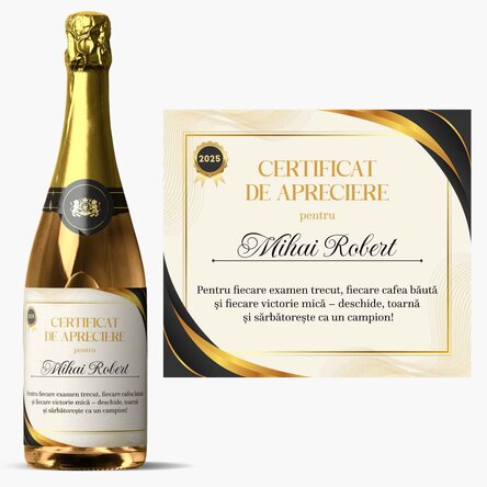 Vin spumant personalizat cu text - Certificat de apreciere