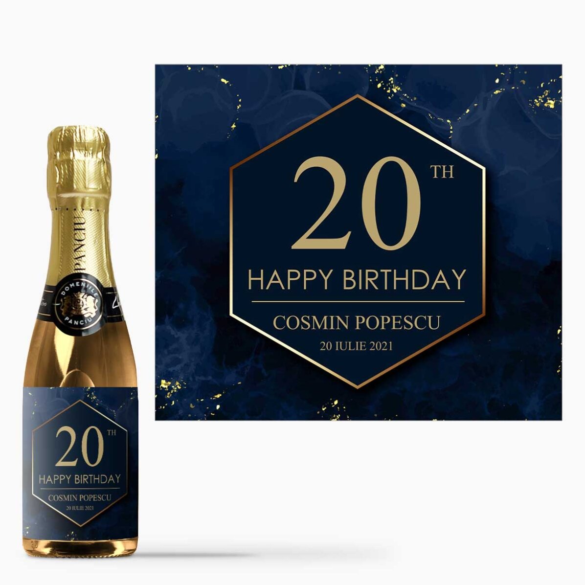 Mini sticluță de vin spumant personalizată cu text - Cheers to your birthday