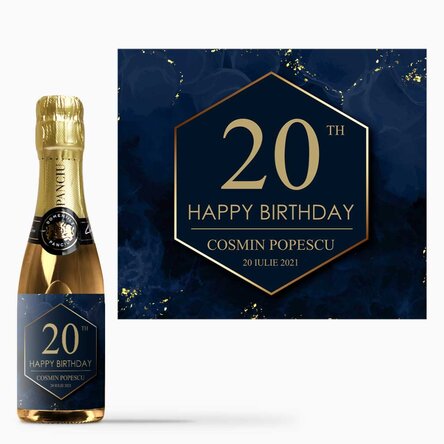 Mini sticluță de vin spumant personalizată cu text - Cheers to your birthday