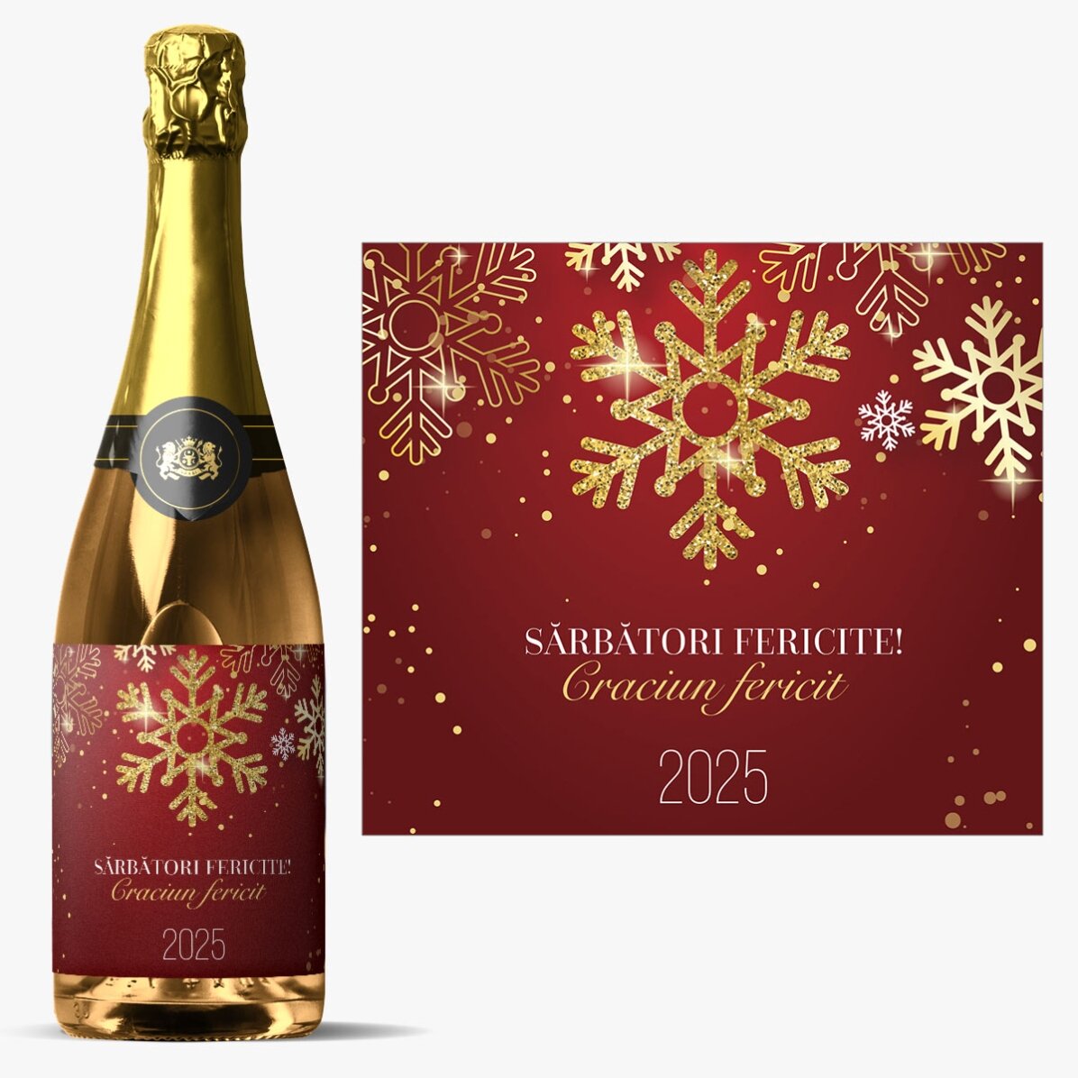 Vin spumant personalizat cu text - Fulgi de nea