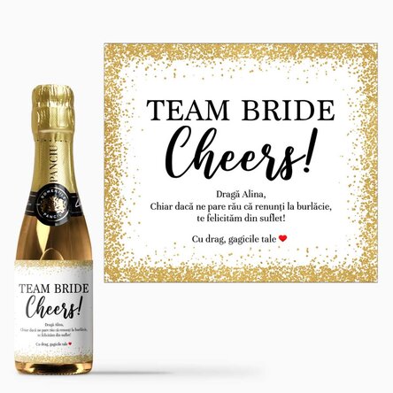 Mini sticluță de vin spumant personalizată cu text pentru petrecerea burlăcițelor - Cheers