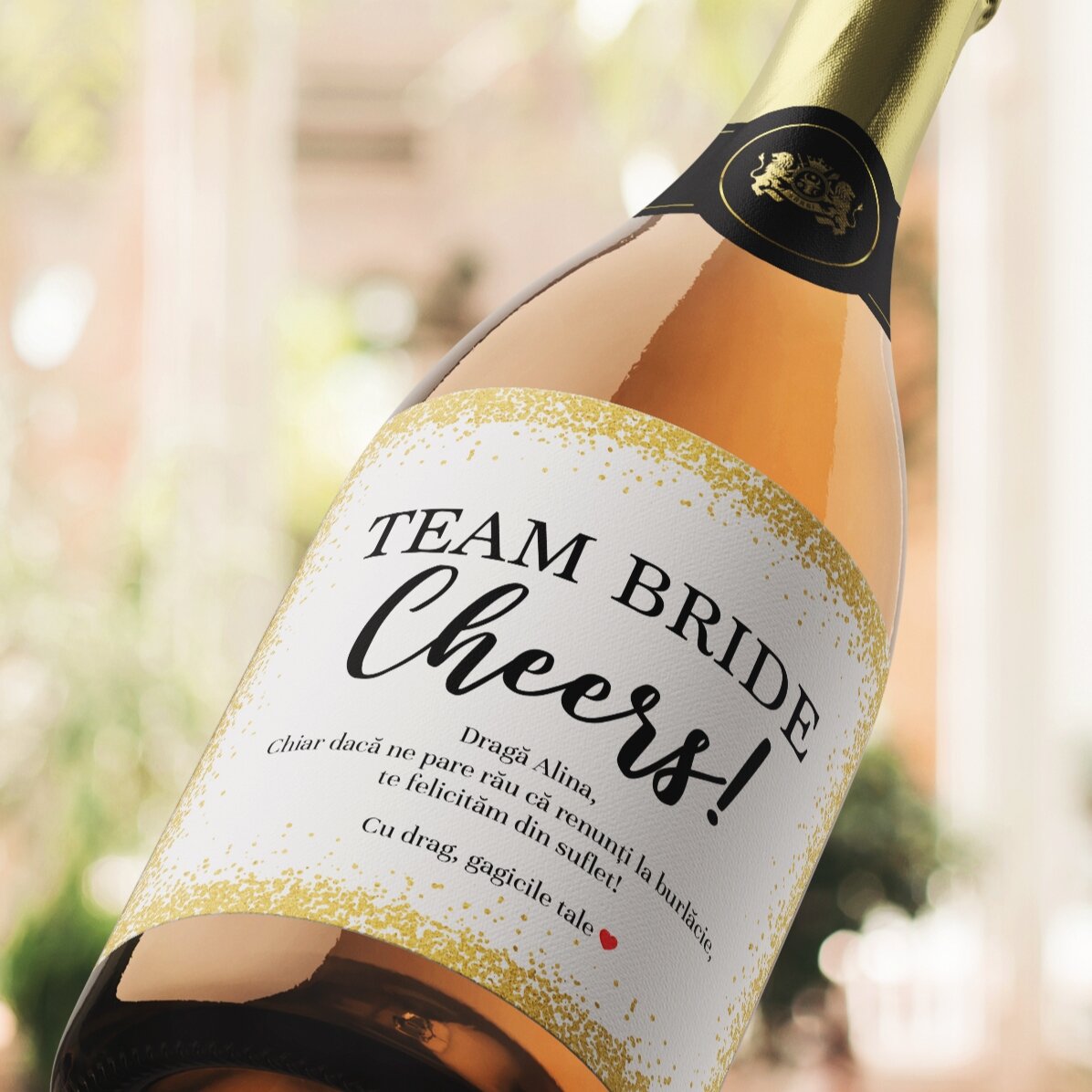 Vin spumant personalizat cu text pentru petrecerea burlăcițelor - Cheers
