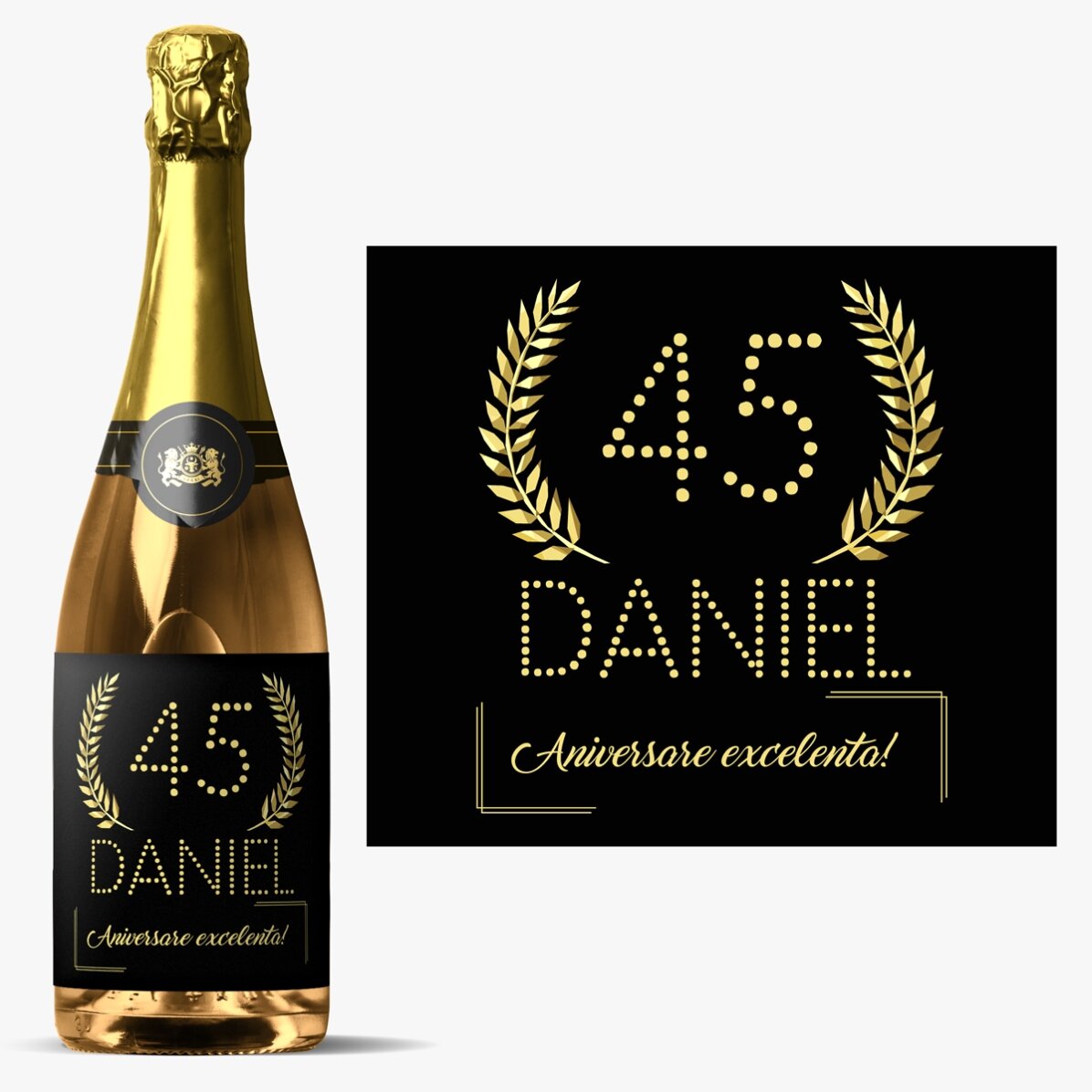 Vin spumant personalizat cu text pentru zi de naștere - Gold