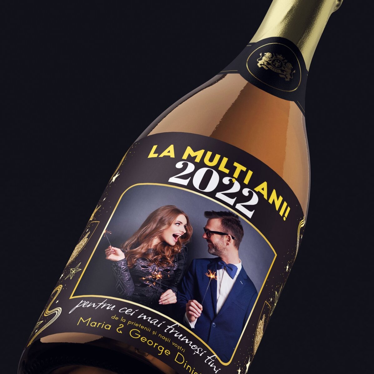 Vin spumant personalizat cu text și poză - La mulți ani! 2024