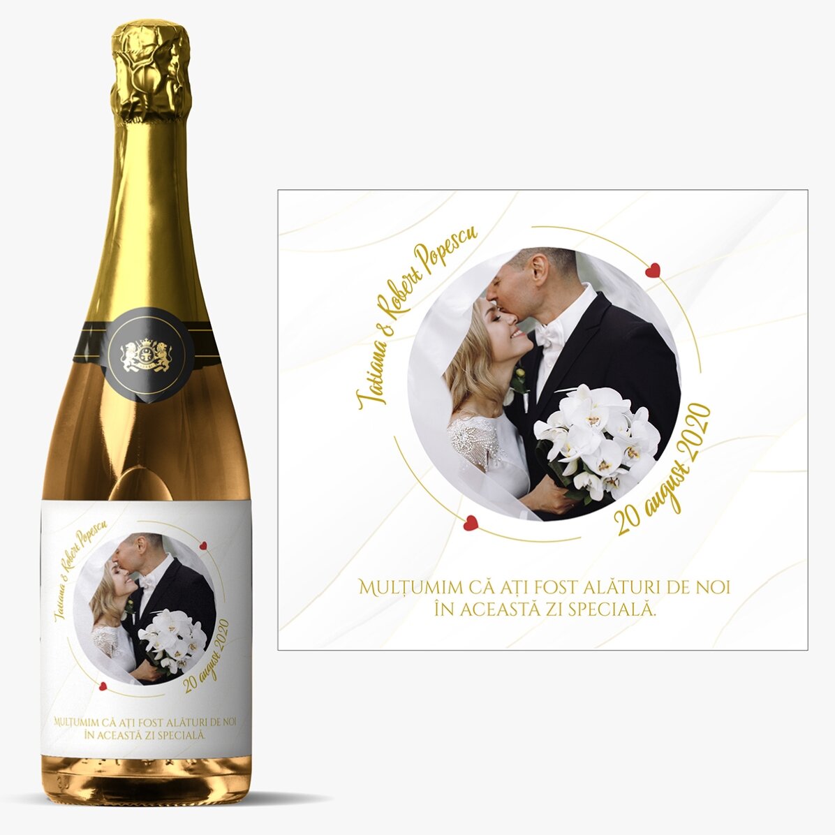 Vin spumant personalizat cu text și poză - Our Wedding