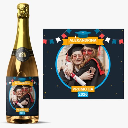 Персонализирано пенливо вино с текст и снимка за дипломирането