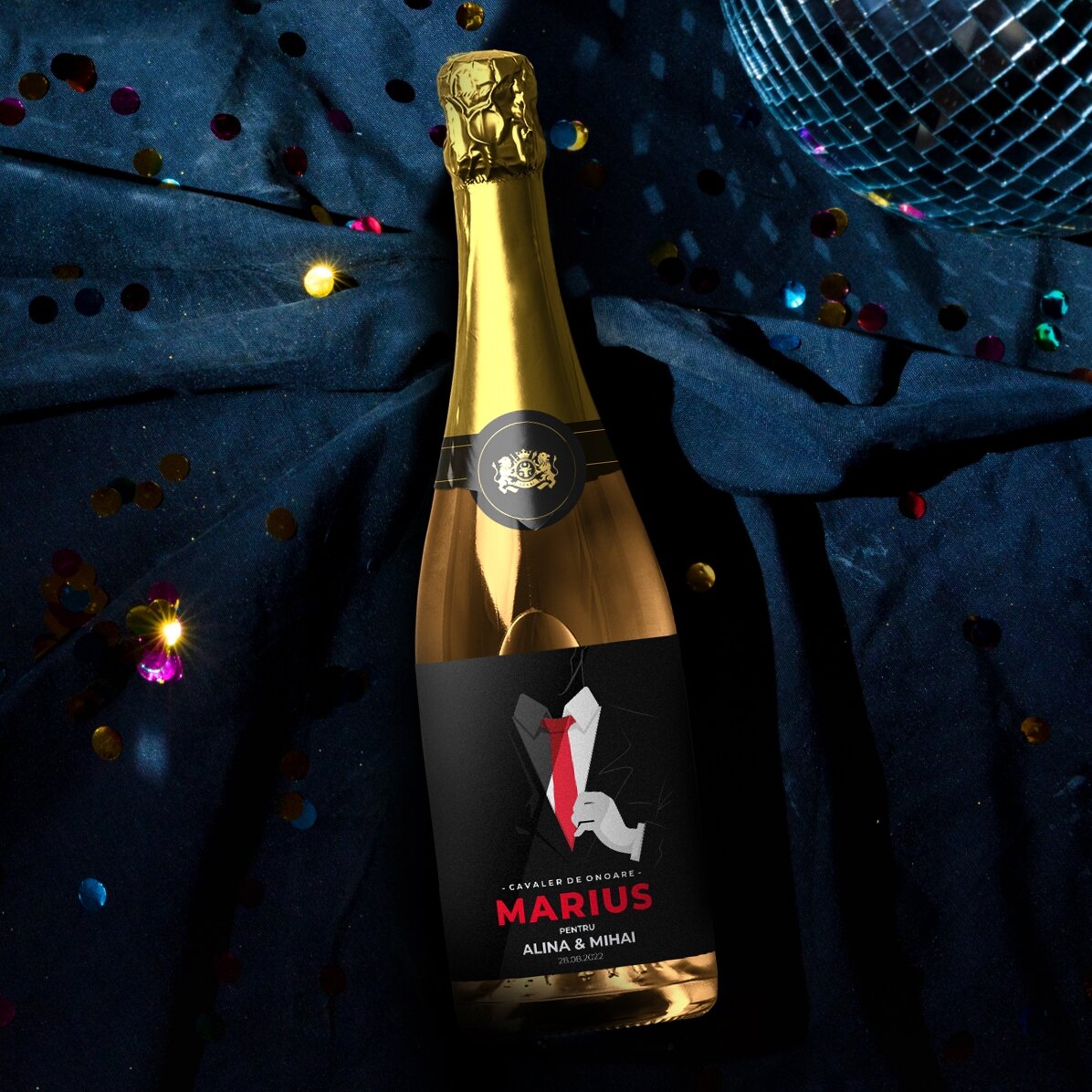 Vin spumant personalizat cu text - Cavaler de onoare