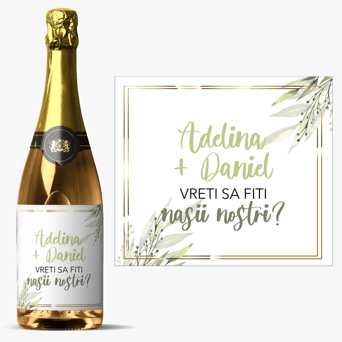 Vin spumant personalizat cu text - Vreți să fiți nașii noștri?